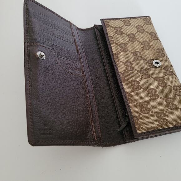 GUCCI GG Guccissima Logo Canvas Leather Wallet Long Bifold Brown Fair Vintage - Picture 3 of 11